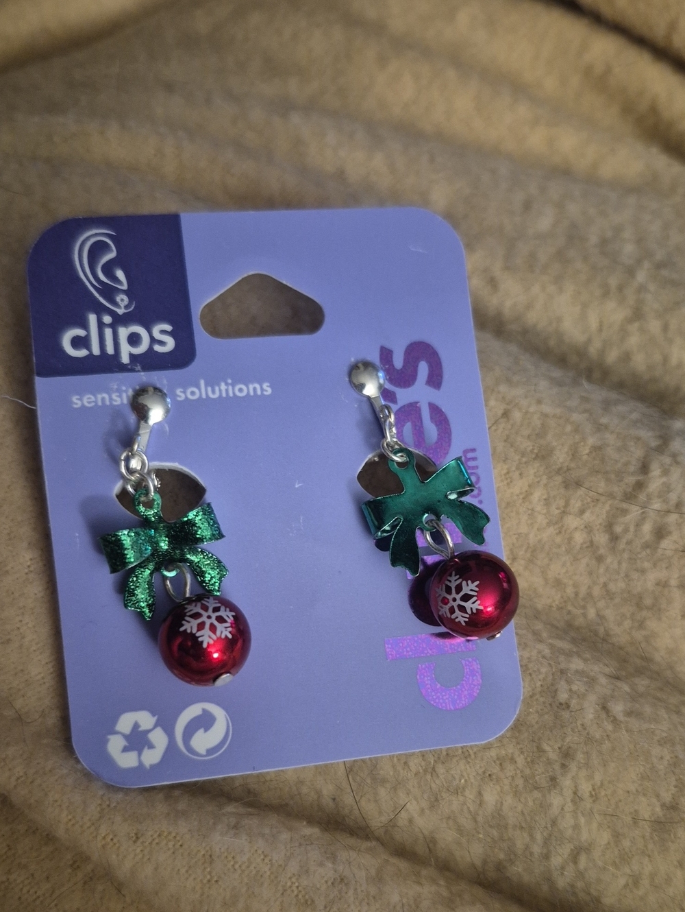 Claire's Green Glitter Bow and Red Bell Clip-On Earrings